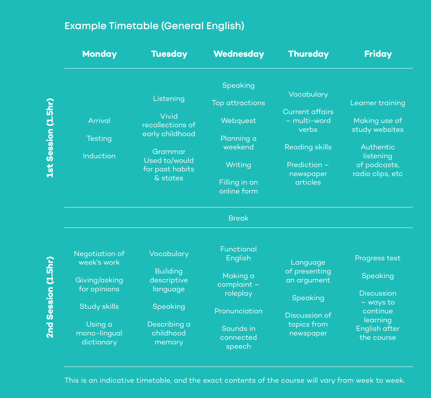 Example Timetable 2026